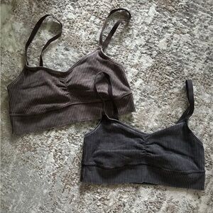 Aerie Ribbed Bralettes Set in Brown and Gray Medium